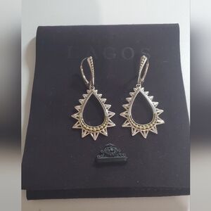 18K Yellow Gold & Sterling Silver KSL Spiked Pyramid Pear Shaped Drop Earrings